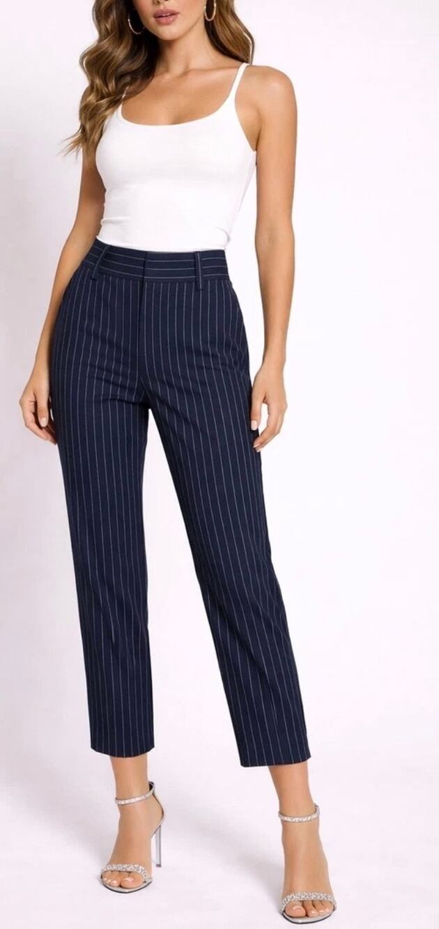 ALICE & OLIVIA - Stacey Slim Pinstripe Ankle Pants /Navy / L